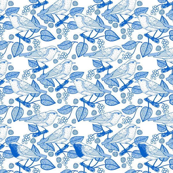 Birds & Berries (Blue)