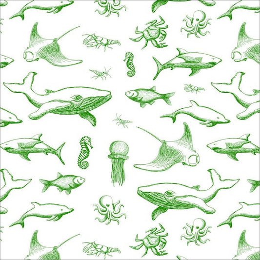 Whales and Sea Creatures (Green)