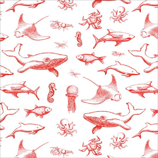 Whales and Sea Creatures (Red)