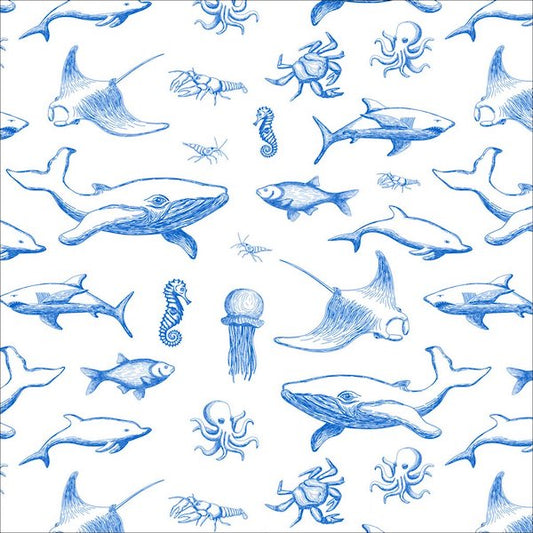 Whales and Sea Creatures (Blue)