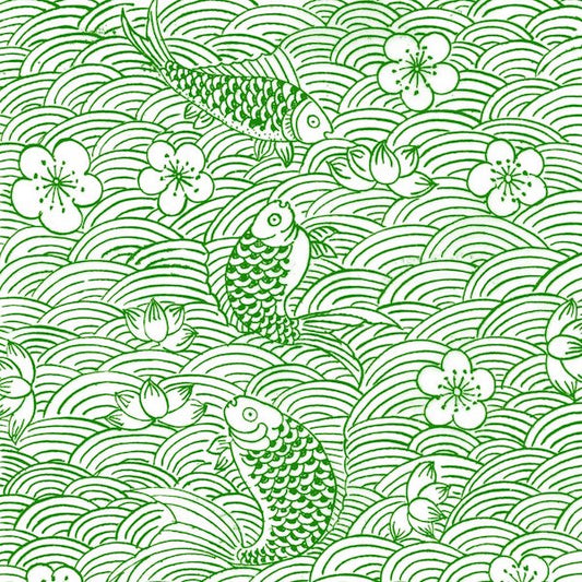 Carp, Water & Flowers (Green)