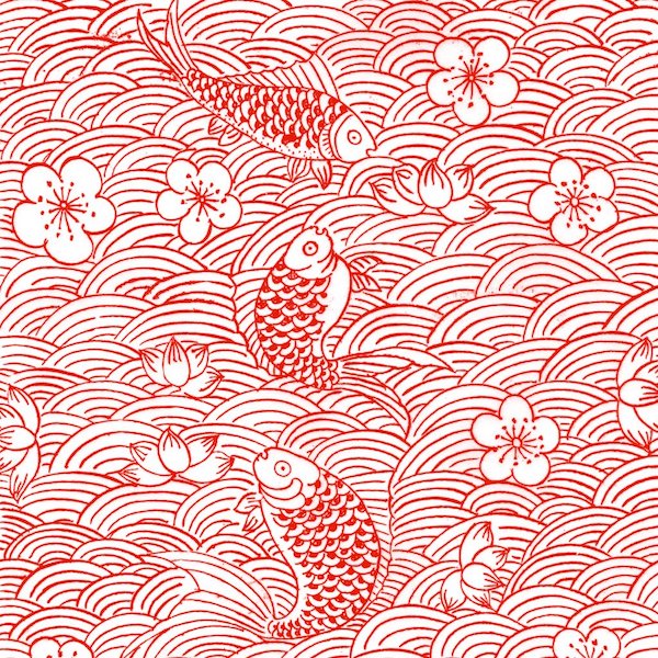 Carp, Water & Flowers (Red)
