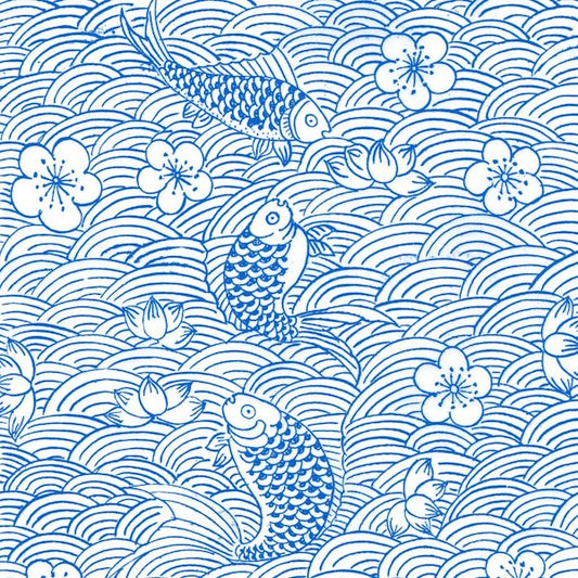 Carp, Water & Flowers (Blue)